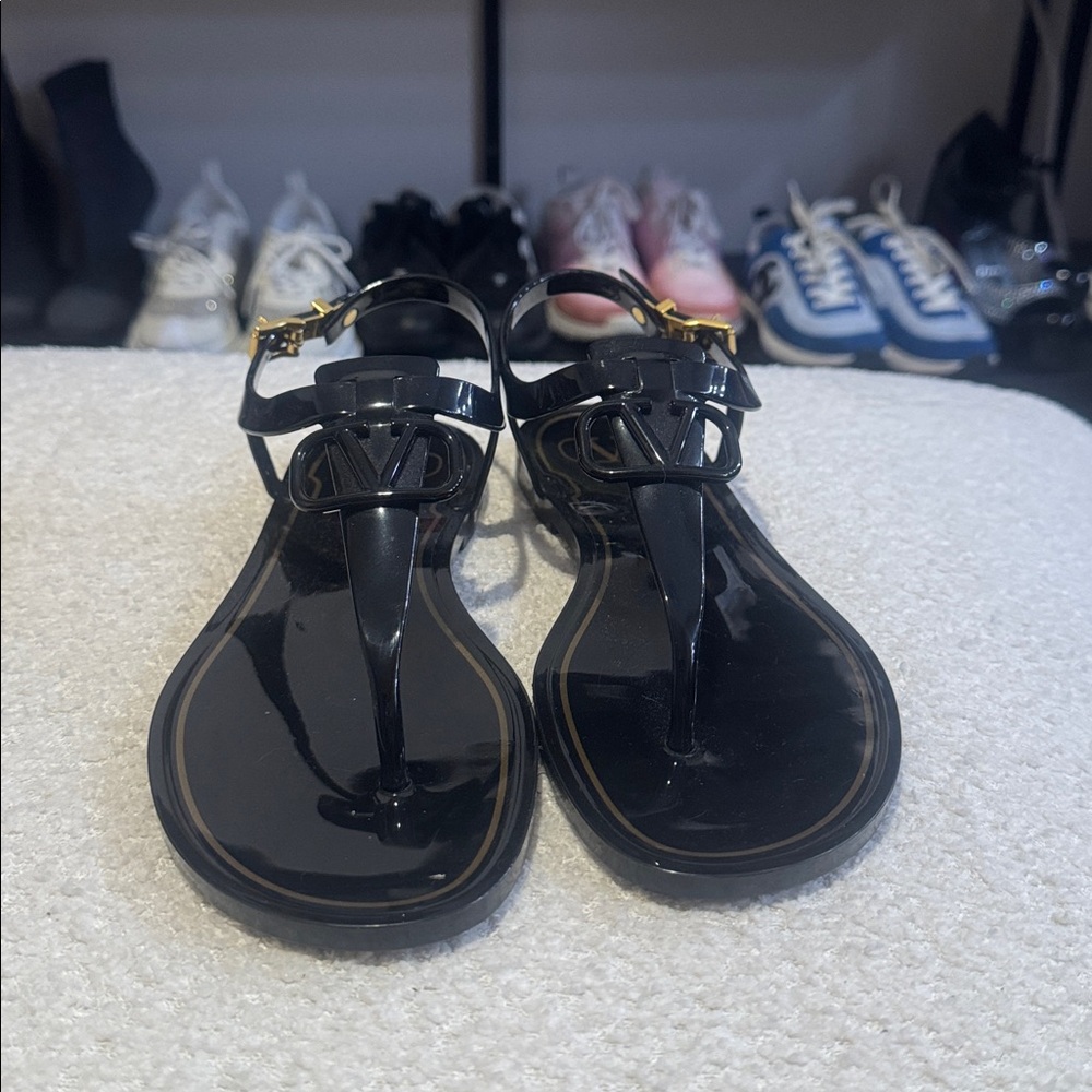 Valentino Black Sandals with Gold Buckles